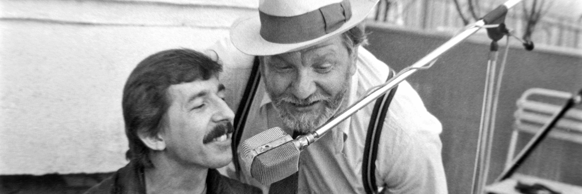 Vlado Müller na Pastýřské stěně při natáčení filmu Láska s vůní pryskyřice, Děčín, 1984